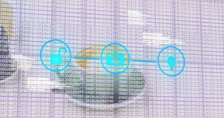 Displaying arrow linking shopping bag, briefcase, and location pin on dashboard with code overlay