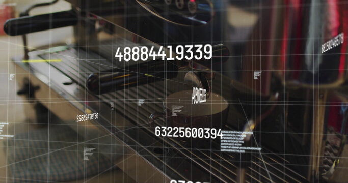 Displaying metal roller conveyor belt moving under scanner in plant, with grid and numeric codes