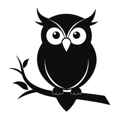 Fototapeta premium Owl sitting on a tree branch cartoon illustration at night