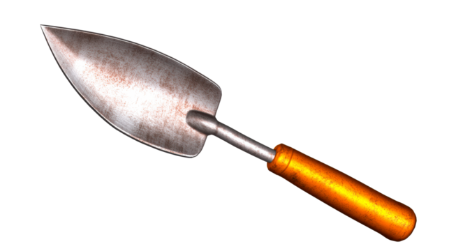 Single Rusty Garden Trowel with Orange Handle PNG