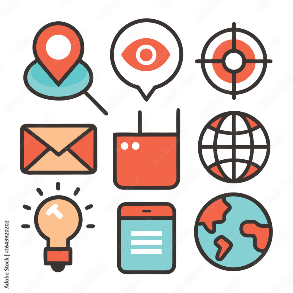 Poster a vector illustration set of flat social media and web communication icons for business and mobile i