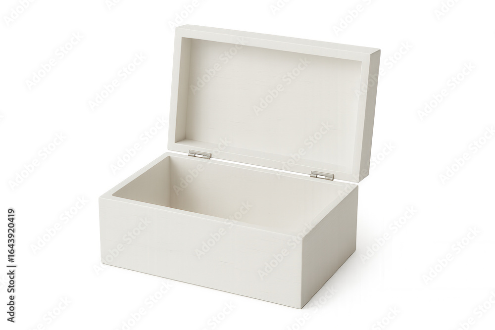 Poster empty white wooden box open on a transparent background, creating a simple yet elegant presentation
