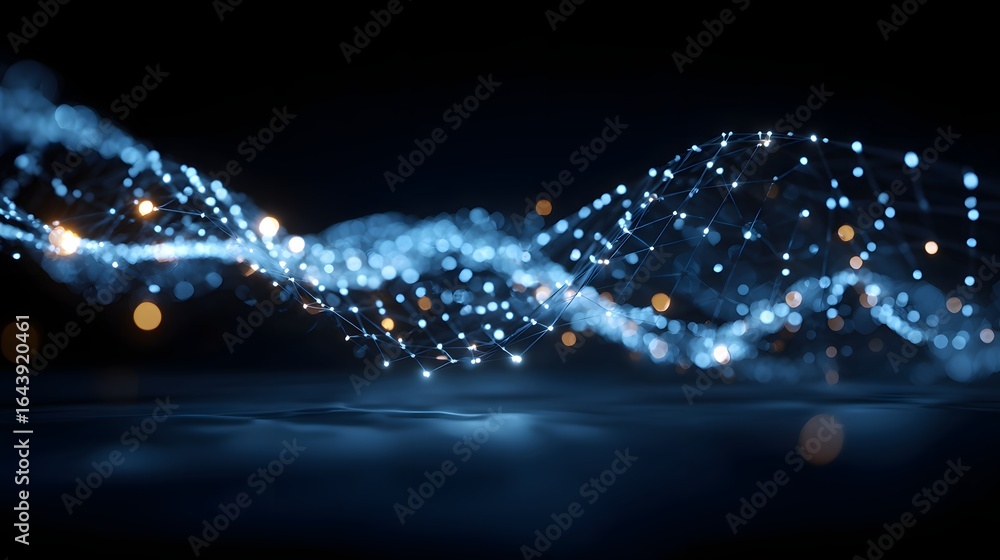 Poster abstract digital wave design with glowing points.