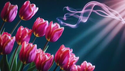 Bright Pink Tulips and Sunlight Wisps Artistic Photo