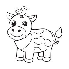 Cow And Bird Farm Animal Silhouette