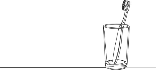 continuous single line drawing of toothbrush in toothbrush tumbler, line art vector illustration