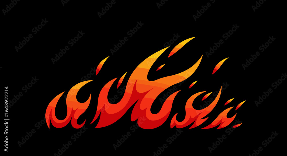 Poster vibrant flames on black background with dynamic curves and gradient effects