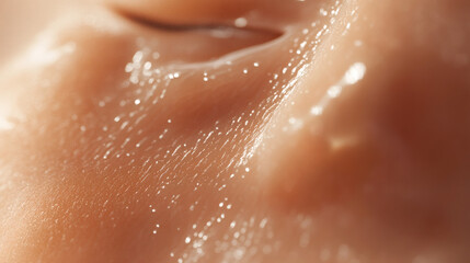 Fototapeta premium Close-up view of skin texture with moisture droplets.