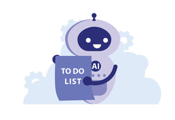 AI robot interacts with a clipboard displaying important tasks, embodying the essence of productivity and organization