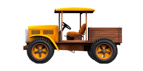 Fototapeta premium Vintage yellow truck with wooden bed and open cab