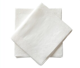Fototapeta premium Two pristine white paper napkins, square, slightly overlapping, exhibiting subtle texture, isolated on a pure white background
