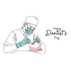 Obraz premium Vector art of happy dentists day, dentist examining patient isolated on white background