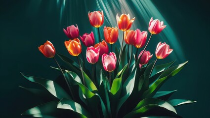Elegant Pink Tulips Floral Photography on Teal