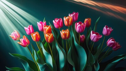 Vivid Pink Tulips in Soft Morning Sunlight