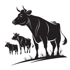 black cow Silhouette Vector, High Quality Illustration on White Background
