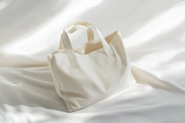 A neatly folded white tote bag mockup placed on a white surface