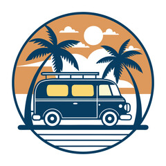 A nostalgic photograph captures a classic vintage car parked on a sandy beach at sunset