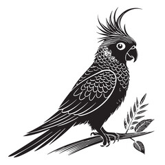 black cockatiel Silhouette Vector, High Quality Illustration on White Background