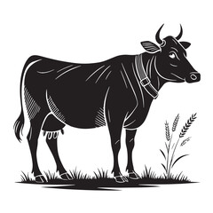 black cow Silhouette Vector, High Quality Illustration on White Background