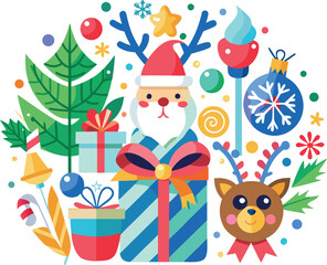 Naklejka premium Whimsical Christmas Illustration Featuring Festive Holiday Elements Perfect for Greeting Cards and Decorations on transparent background This