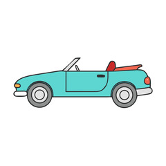 Fototapeta premium Turquoise convertible car with red interior and white top