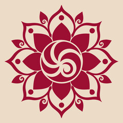 Elegant red floral mandala design on cream background