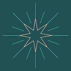 Geometric starburst with teal rays on dark teal background