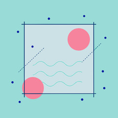 Abstract geometric design with pink circles and wavy lines