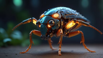 Fototapeta premium Mechanical Insect Concept with Polished Steel Exoskeleton and High-Tech Engineering Details