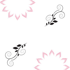 A dark, moody floral design featuring abstract red and pink flowers and leaves scattered across a black canvas.