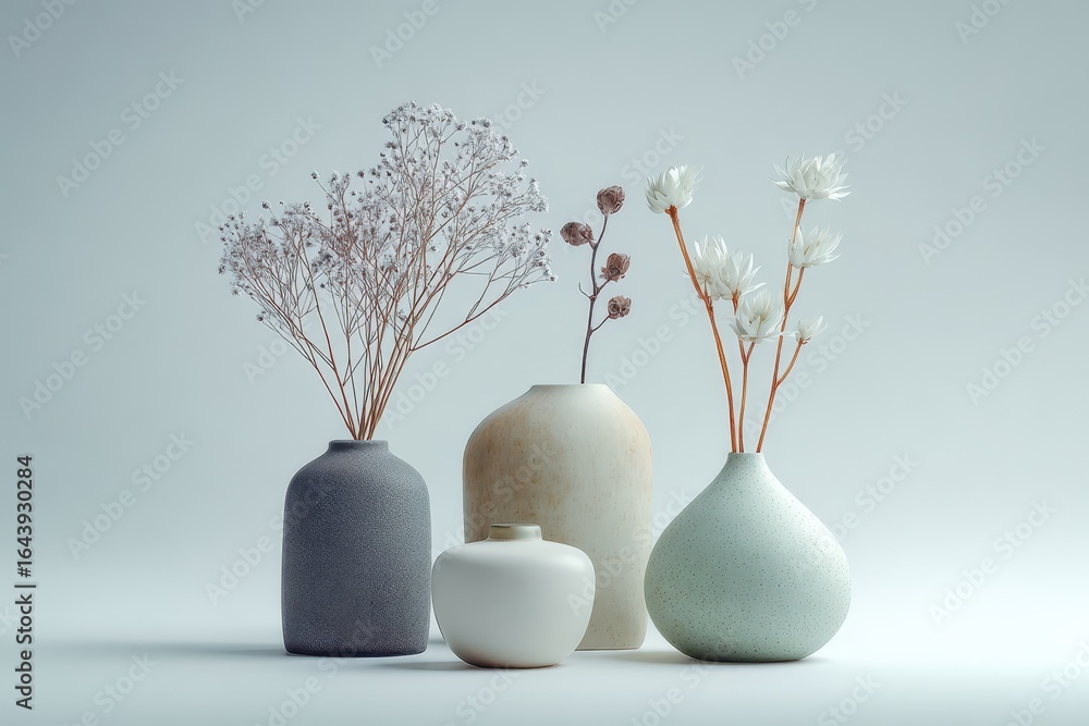 Aufkleber decorative vases with dried flowers arranged on a simple background showcasing elegant design and su