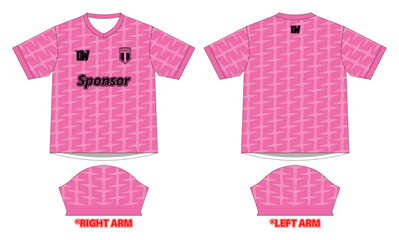 Pink stars jersey design for soccer team or football kit. T-shirt mockup template front and back view vector pattern