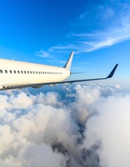 Fototapeta premium Airplane wing above clouds scenic view