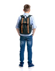 Fototapeta premium Boy carrying backpack back view