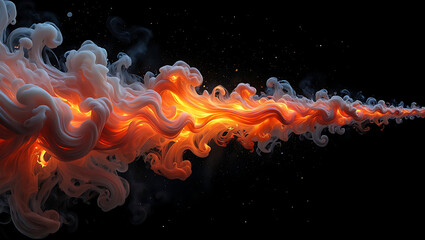 Abstract Flowing Cloud of Orange and White Smoke Against a Dark Starry Background Mysterious and Enigmatic Design