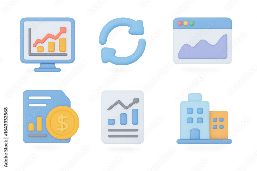 Poster 3d icon set featuring business analytics and data visualization elements