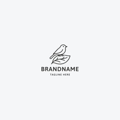 Bird leaf line art logo design template illustration