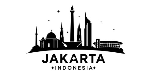 jakarta city black silhouettes or vector illustration 