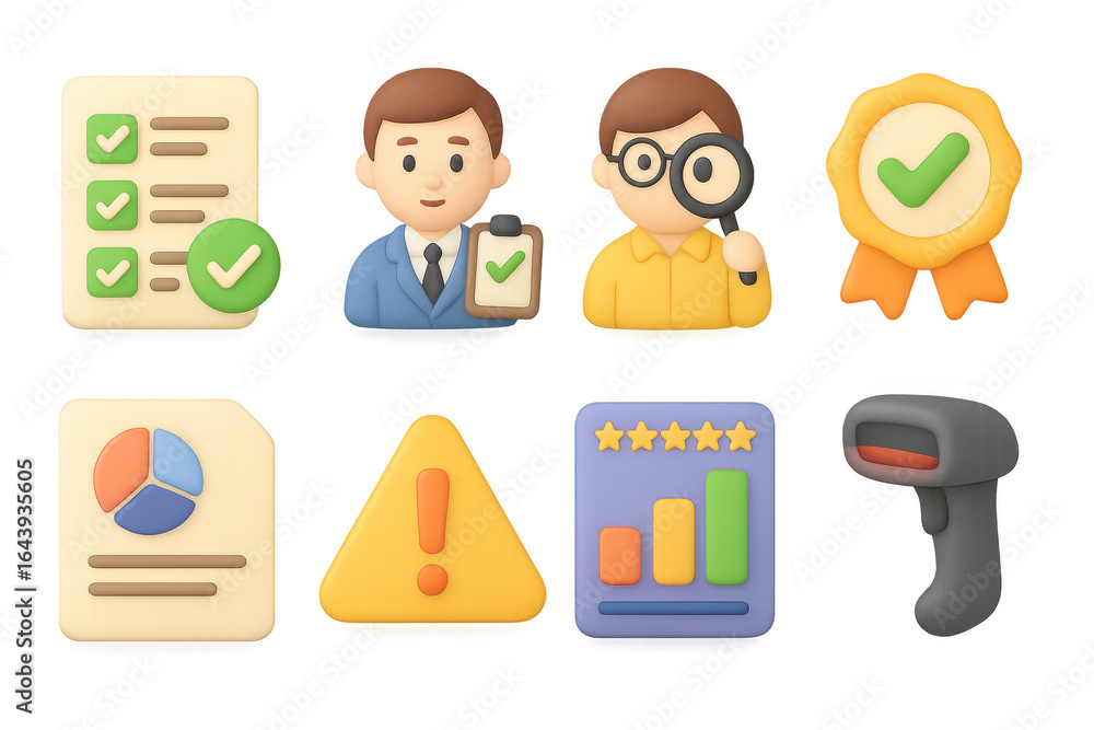 Poster 3d business icons set with checklists and charts for success and analysis