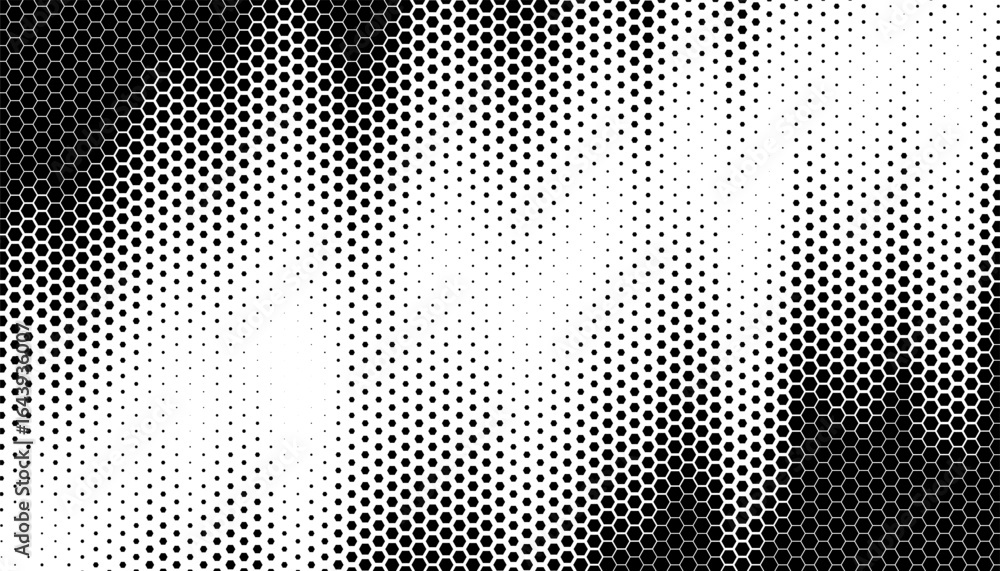 Poster black and white smooth transition of halftone pattern with hexagon shape for modern background. vect