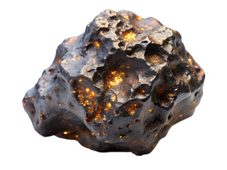 A meteorite isolated on transparent background, a fragment from outer space