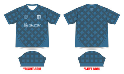 Webbing jersey design for soccer team or football kit. T-shirt mockup template front and back view vector pattern