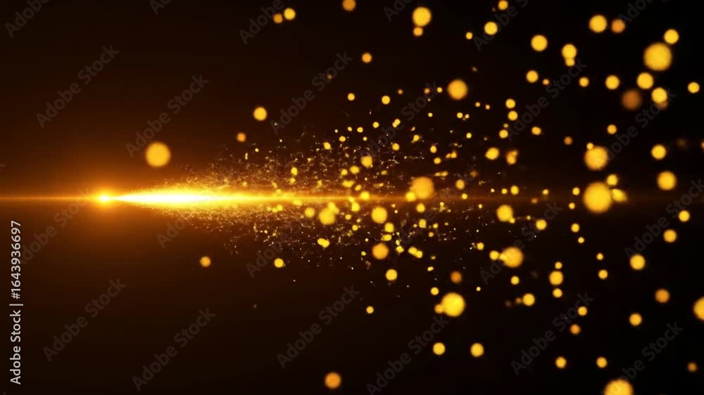 Poster abstract golden light particles with bokeh effect on dark background for festive celebration and dec