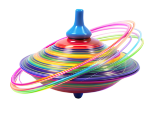 Colorful spinning top toy isolated on transparent background, a childhood game