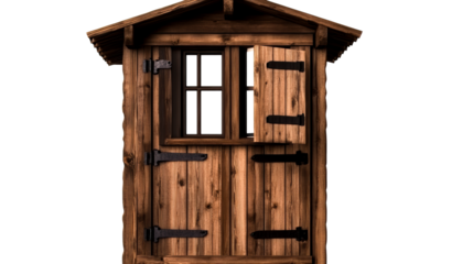 Wooden Outhouse With Open Shutters And Window