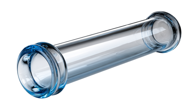 Transparent glass tube with blue accents