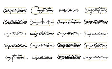 Congratulations message with stars inside a thin frame. Elegant typography congrats bundle.