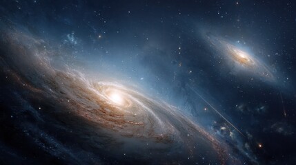 Fototapeta premium Celestial Background with Spiral Galaxies and Shooting Meteors