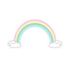 Cute rainbow with cute tiny  cloudson each of the rainbow’ s tip Illustration 