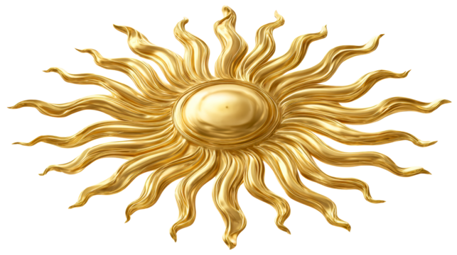 Golden Sun Emblem with Flowing Rays